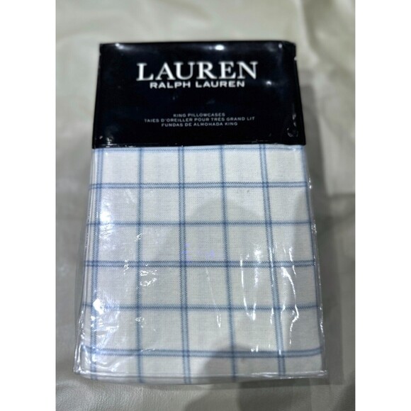 Ralph Lauren Flannel Millerton Plaid KING Pillowcase Set 2 Blue White New